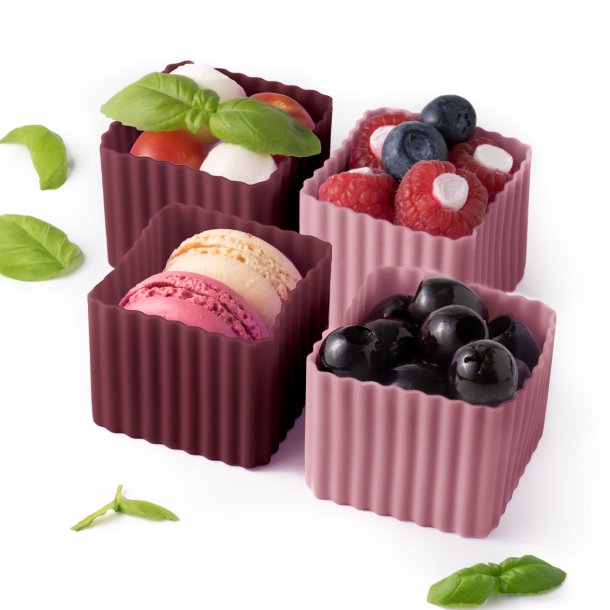 LEKKABOX Cups Firkantet Forme - 4 stk. - Blomme 