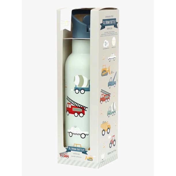 A Little Lovely Company - XL Drikkeflaske Rustfri St�l - 500 ml - Vehicles