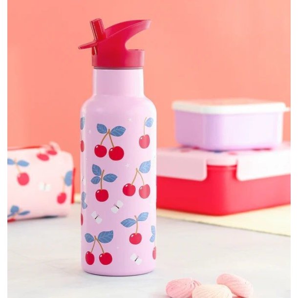 A Little Lovely Company - XL Drikkeflaske Rustfri St�l - 500 ml - Cherries 