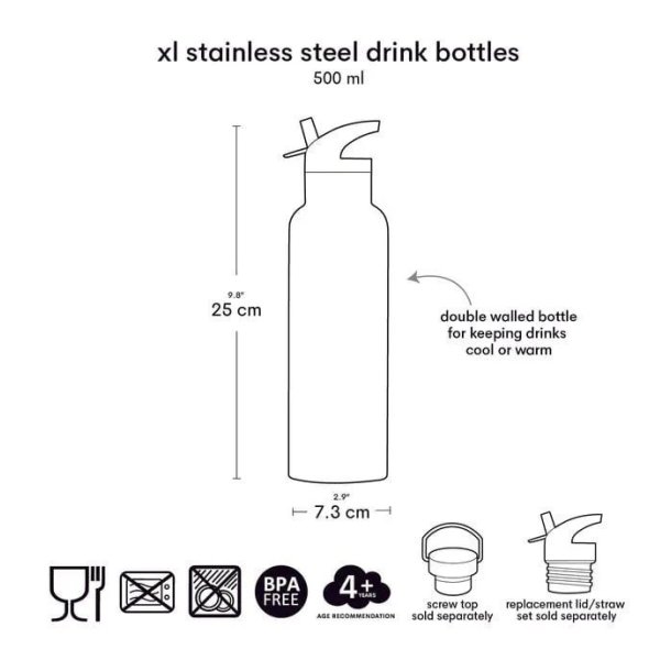A Little Lovely Company - XL Drikkeflaske Rustfri St�l - 500 ml - Cherries 
