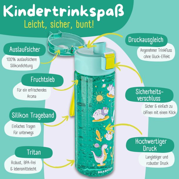 Bearfoot letvgts drikkedunk - Mint - Dino - 500 ml
