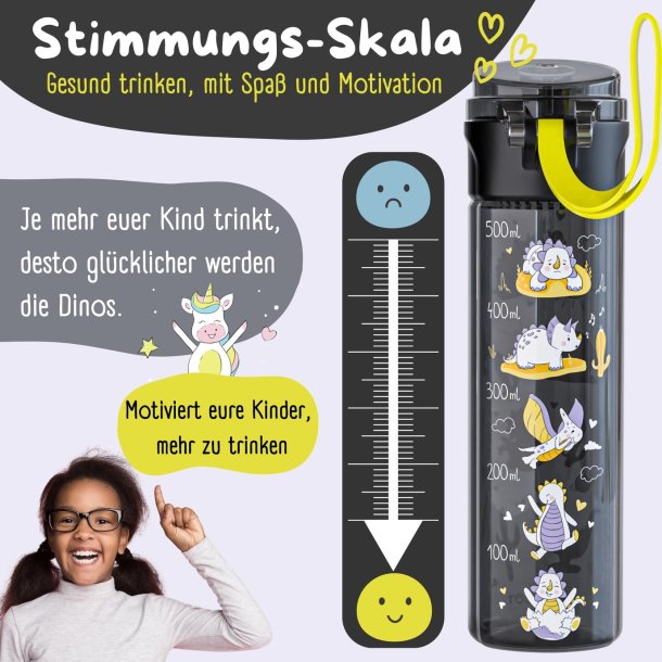 Bearfoot letvgts drikkedunk - Sort - Dinosaur - 500 ml