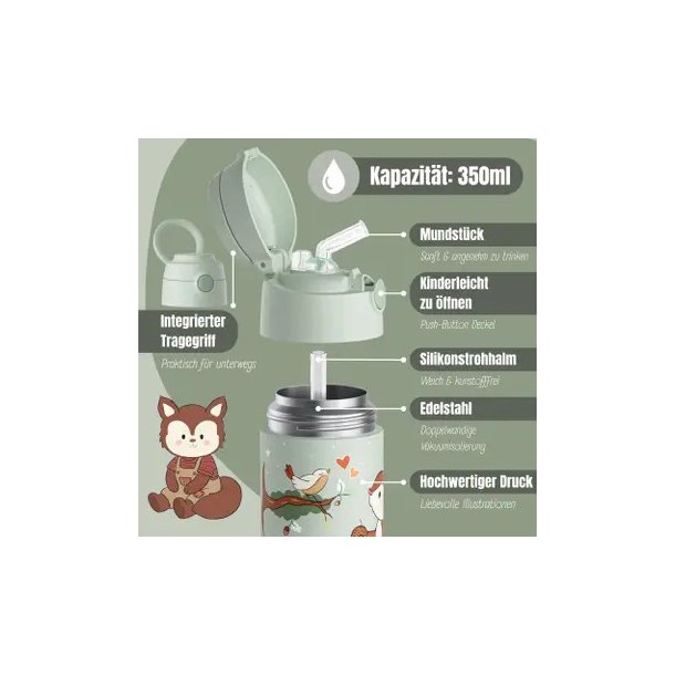 Bearfoot B�rne Termo Drikkedunk - Rustfri St�l - 350 ml - Salvie Egern