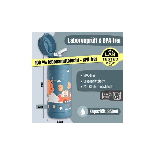 Bearfoot B�rne Termo Drikkedunk - Rustfri St�l - 350 ml - Brandbil og Kaniner