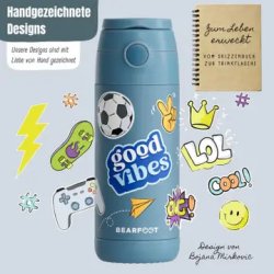 Bearfoot B�rne Termo Drikkedunk - Rustfri St�l - 350 ml - Bl� Klisterm�rker 