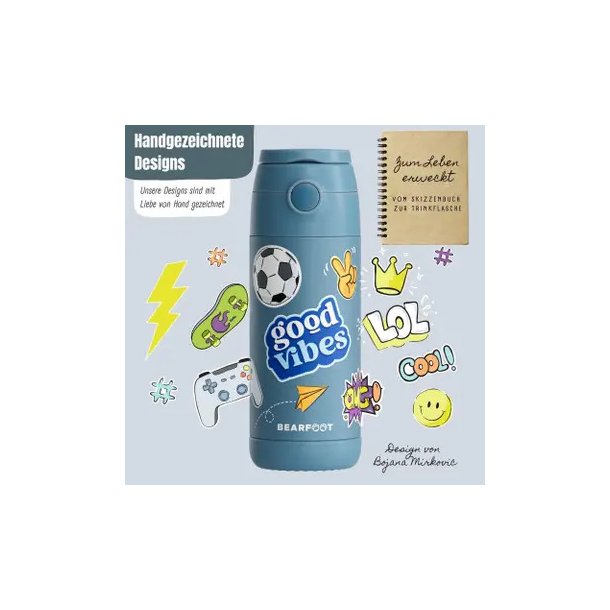 Bearfoot B�rne Termo Drikkedunk - Rustfri St�l - 350 ml - Bl� Klisterm�rker 