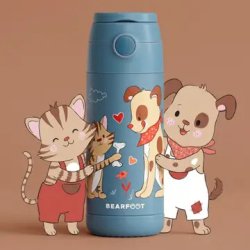 Bearfoot B�rne Termo Drikkedunk - Rustfri St�l - 350 ml - Bl� Hund og Kat 