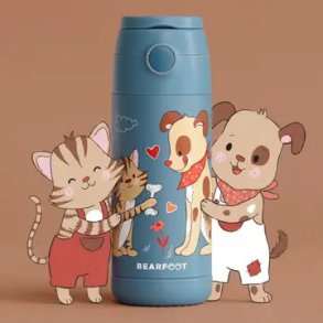 Bearfoot B�rne Termo Drikkedunk - Rustfri St�l - 350 ml - Bl� Hund og Kat 