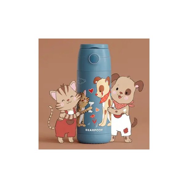 Bearfoot B�rne Termo Drikkedunk - Rustfri St�l - 350 ml - Bl� Hund og Kat 