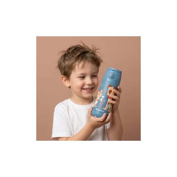 Bearfoot B�rne Termo Drikkedunk - Rustfri St�l - 350 ml - Bl� Hund og Kat 