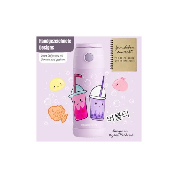 Bearfoot B�rne Termo Drikkedunk - Rustfri St�l - 350 ml - Lyser�d Bubble Tea