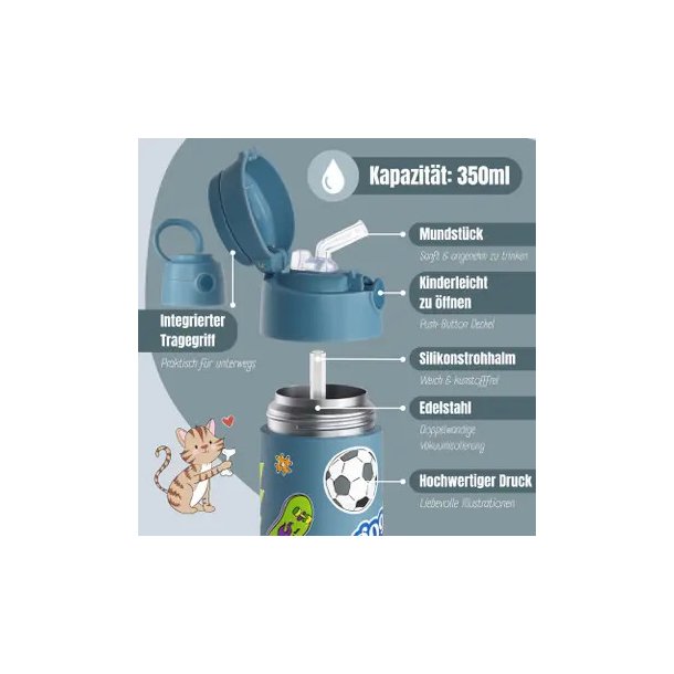 Bearfoot B�rne Termo Drikkedunk - Rustfri St�l - 350 ml - Bl� Klisterm�rker 