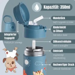 Bearfoot B�rne Termo Drikkedunk - Rustfri St�l - 350 ml - Bl� Hund og Kat 