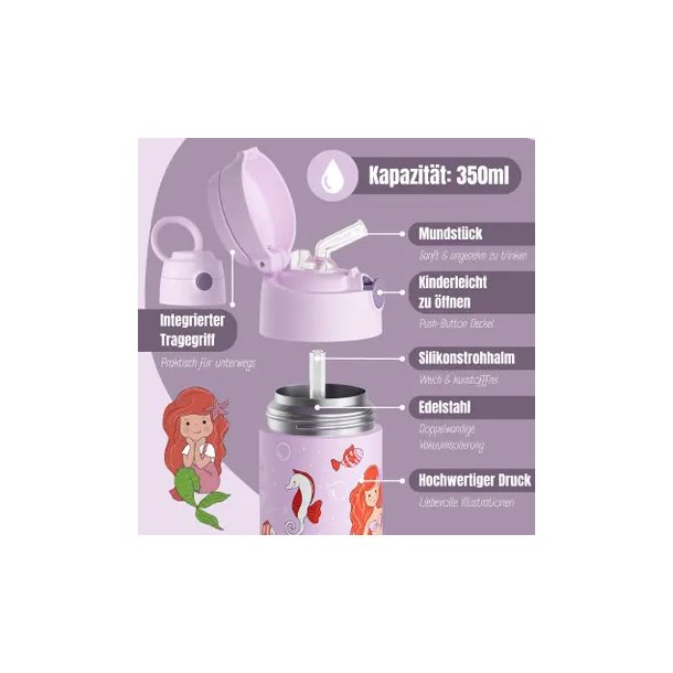 Bearfoot B�rne Termo Drikkedunk - Rustfri St�l - 350 ml - Lyser�d Havfrue