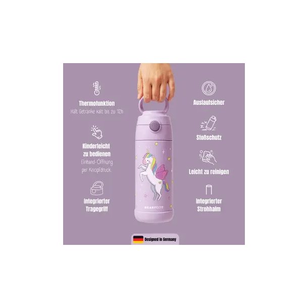 Bearfoot B�rne Termo Drikkedunk - Rustfri St�l - 350 ml - Lyser�d Enhj�rning 