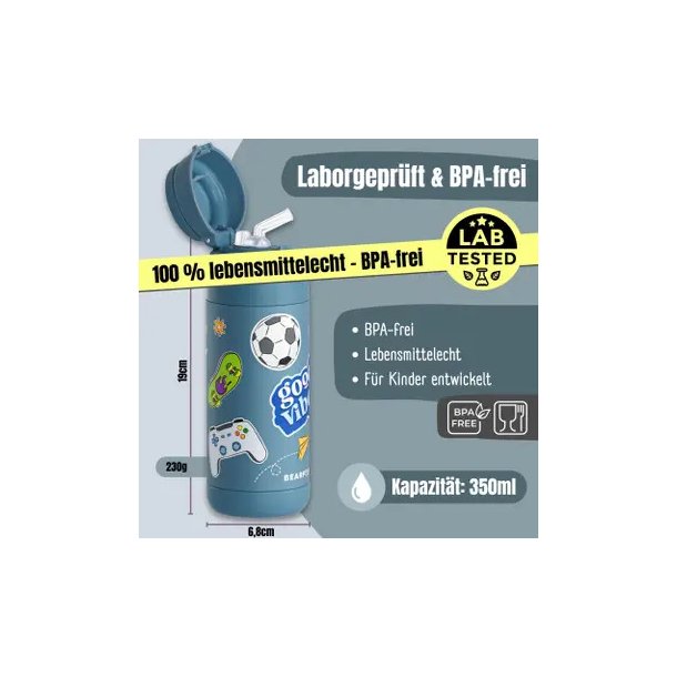 Bearfoot B�rne Termo Drikkedunk - Rustfri St�l - 350 ml - Bl� Klisterm�rker 