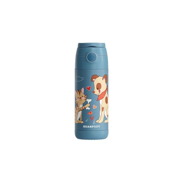 Bearfoot B�rne Termo Drikkedunk - Rustfri St�l - 350 ml - Bl� Hund og Kat 