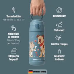 Bearfoot B�rne Termo Drikkedunk - Rustfri St�l - 350 ml - Bl� Hund og Kat 