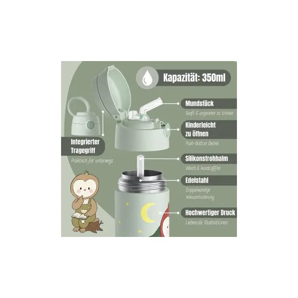 Bearfoot B�rne Termo Drikkedunk - Rustfri St�l - 350 ml - Salvie Ugle