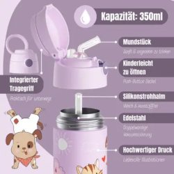 Bearfoot B�rne Termo Drikkedunk - Rustfri St�l - 350 ml - Lyser�d Hund og Kat 