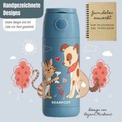 Bearfoot B�rne Termo Drikkedunk - Rustfri St�l - 350 ml - Bl� Hund og Kat 