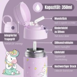 Bearfoot B�rne Termo Drikkedunk - Rustfri St�l - 350 ml - Lyser�d Enhj�rning 