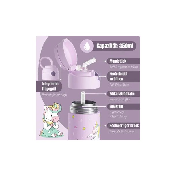 Bearfoot B�rne Termo Drikkedunk - Rustfri St�l - 350 ml - Lyser�d Enhj�rning 