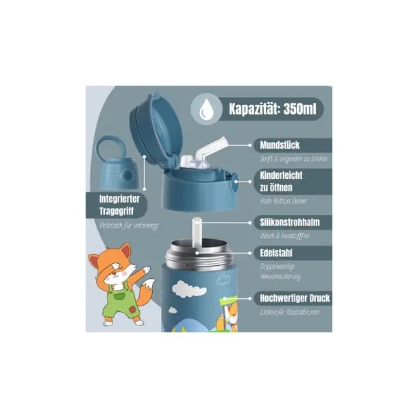 Bearfoot B�rne Termo Drikkedunk - Rustfri St�l - 350 ml - Bl� Traktor