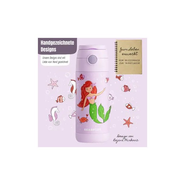 Bearfoot B�rne Termo Drikkedunk - Rustfri St�l - 350 ml - Lyser�d Havfrue
