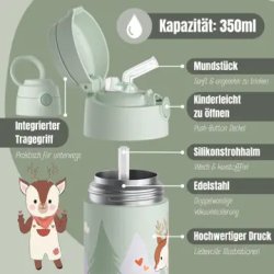 Bearfoot B�rne Termo Drikkedunk - Rustfri St�l - 350 ml - Salvie R�dyr 