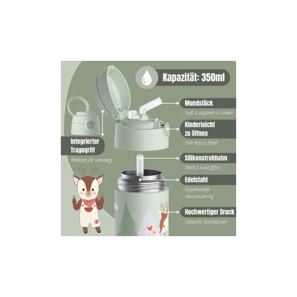 Bearfoot B�rne Termo Drikkedunk - Rustfri St�l - 350 ml - Salvie R�dyr 