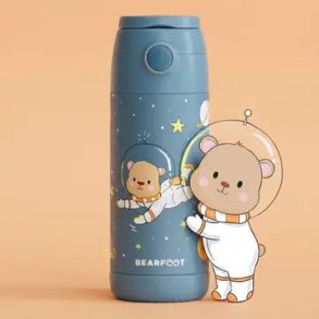 Bearfoot B�rne Termo Drikkedunk - Rustfri St�l - 350 ml - Bl� Bj�rn I Rummet 