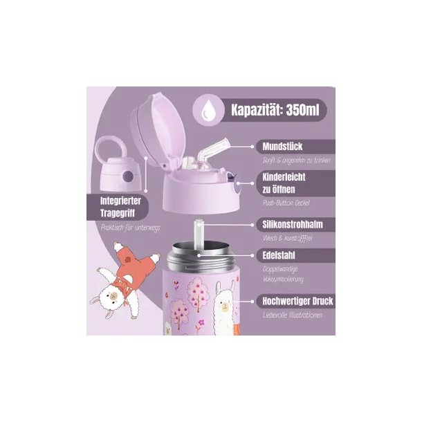 Bearfoot B�rne Termo Drikkedunk - Rustfri St�l - 350 ml - Lyser�d Lama