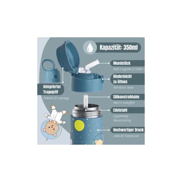 Bearfoot B�rne Termo Drikkedunk - Rustfri St�l - 350 ml - Bl� Bj�rn I Rummet 