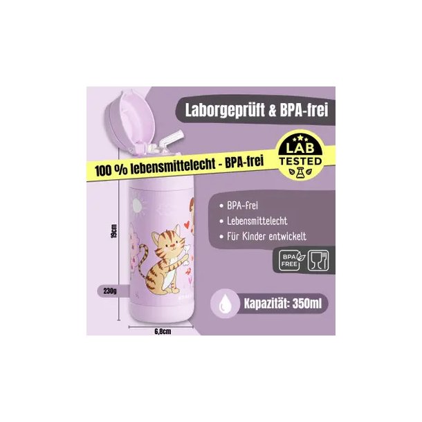Bearfoot B�rne Termo Drikkedunk - Rustfri St�l - 350 ml - Lyser�d Hund og Kat 