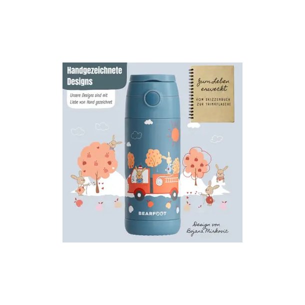 Bearfoot B�rne Termo Drikkedunk - Rustfri St�l - 350 ml - Brandbil og Kaniner