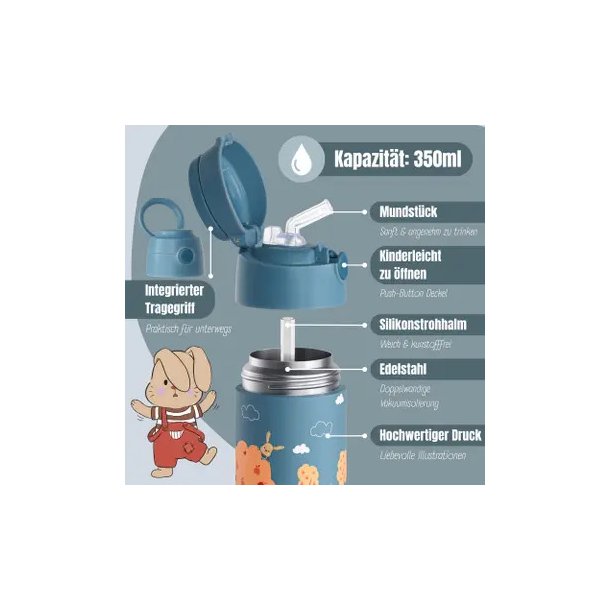 Bearfoot B�rne Termo Drikkedunk - Rustfri St�l - 350 ml - Brandbil og Kaniner