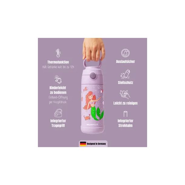 Bearfoot B�rne Termo Drikkedunk - Rustfri St�l - 350 ml - Lyser�d Havfrue