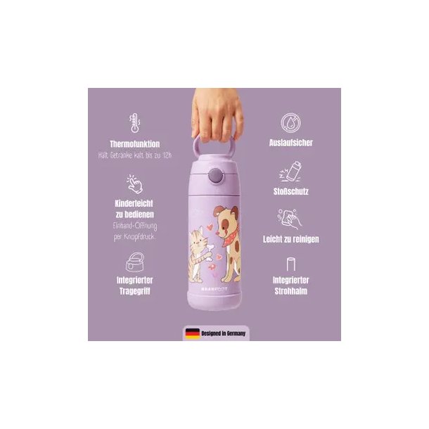 Bearfoot B�rne Termo Drikkedunk - Rustfri St�l - 350 ml - Lyser�d Hund og Kat 