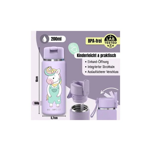 Bearfoot Tiny - Termo Drikkedunk - 200 ml - Lyser�d Enhj�rning 