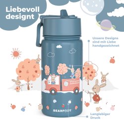 Bearfoot Termo Drikkedunk - Bl Brandbil og Kaniner - 400 ml 