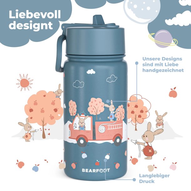 Bearfoot Termo Drikkedunk - Bl Brandbil og Kaniner - 400 ml 