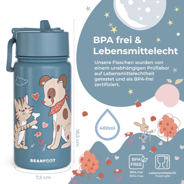  Bearfoot Termo Drikkedunk - Bl Hund og Kat - 400 ml 