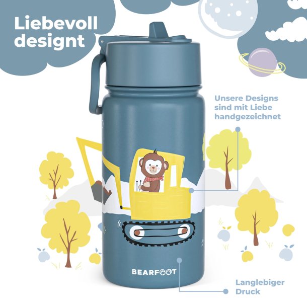 Bearfoot Termo Drikkedunk - Bl Gravmaskiner og Abe - 400 ml 