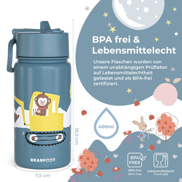 Bearfoot Termo Drikkedunk - Bl Gravmaskiner og Abe - 400 ml 