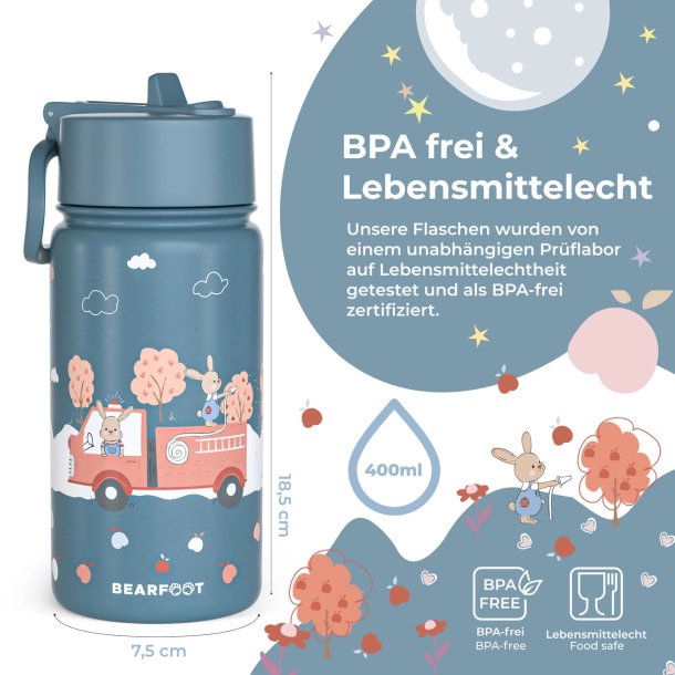 Bearfoot Termo Drikkedunk - Bl Brandbil og Kaniner - 400 ml 