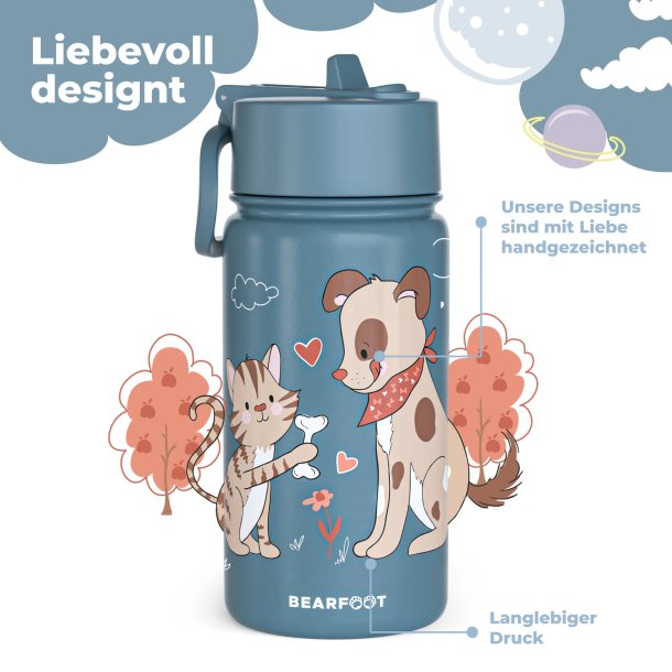 Bearfoot Termo Drikkedunk - Bl Hund og Kat - 400 ml 