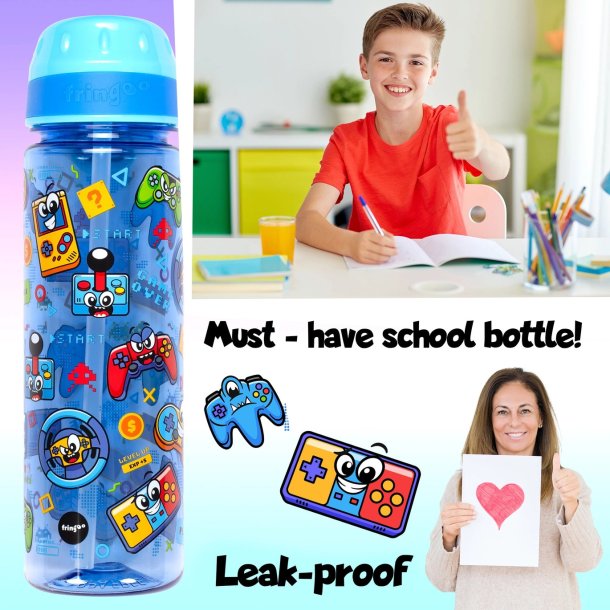  Fringoo - Drikkedunk med sugerr - Bl gamer - 650 ml