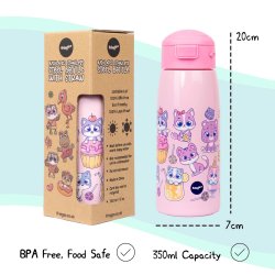 Fringoo - Drikkedunk rustfrit stål - Katte og Slik - 350 ml 