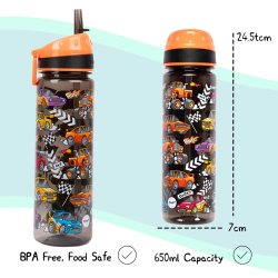 Fringoo - Drikkedunk med sugerr - Sort Racerbiler - 650 ml